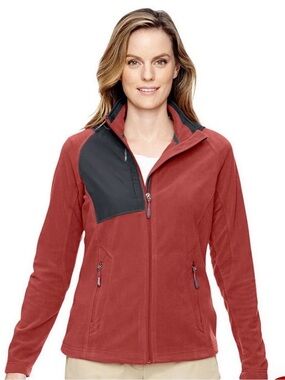North End Women's Red Fleece Jacket with Grey Accent